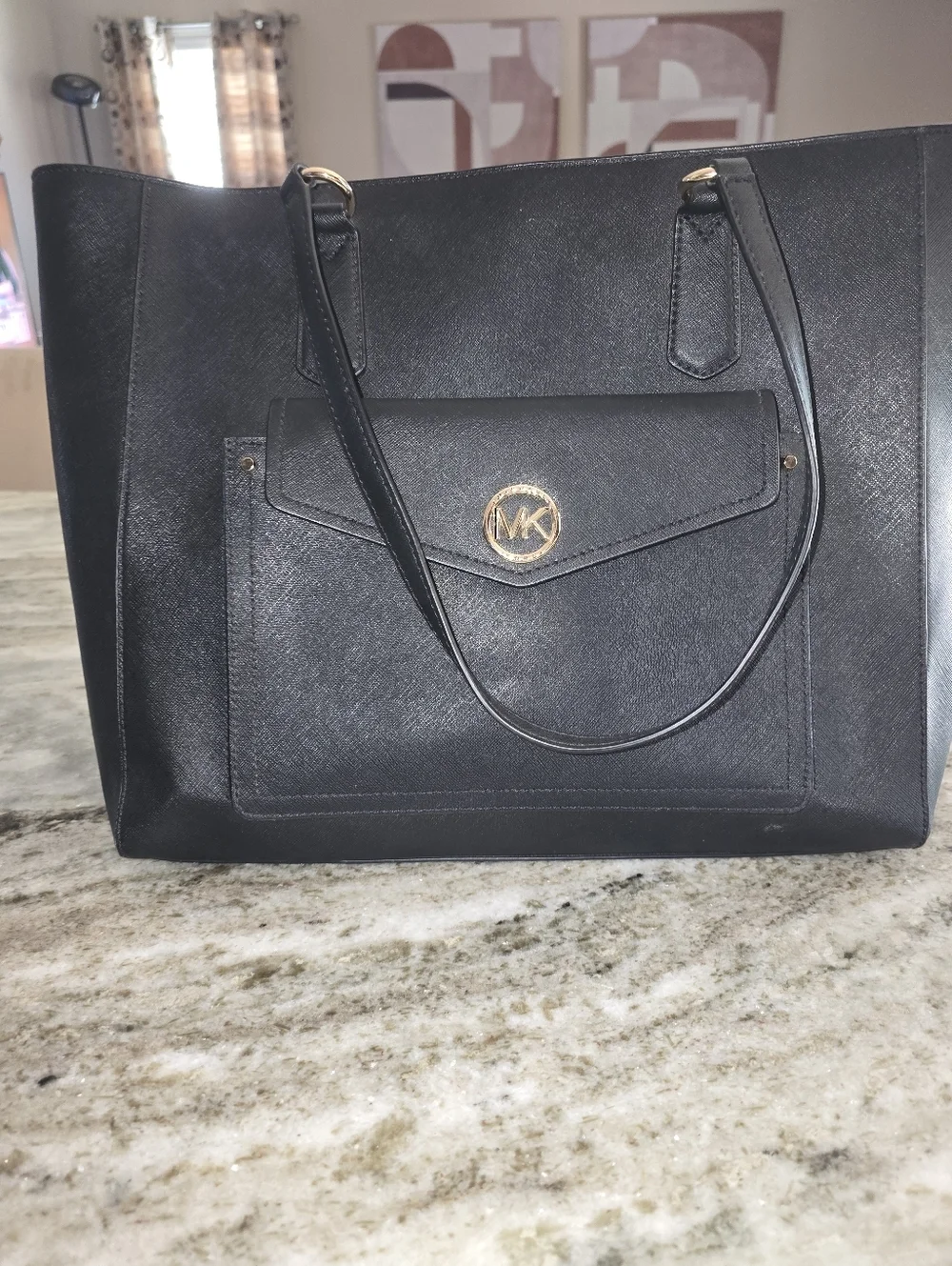 Michael Kors Black Saffiano Tote with Gold Hardware